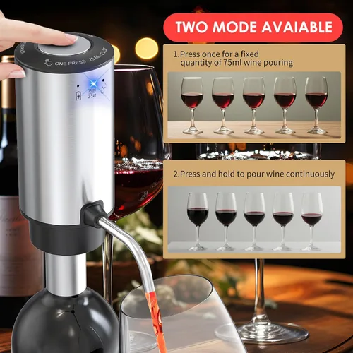 Miniatura 4 de Vinflow - Decantador eléctrico para vino, decantador de vino eléctrico recargable con vertedor, boquilla de aireador de vino medido con base y modos