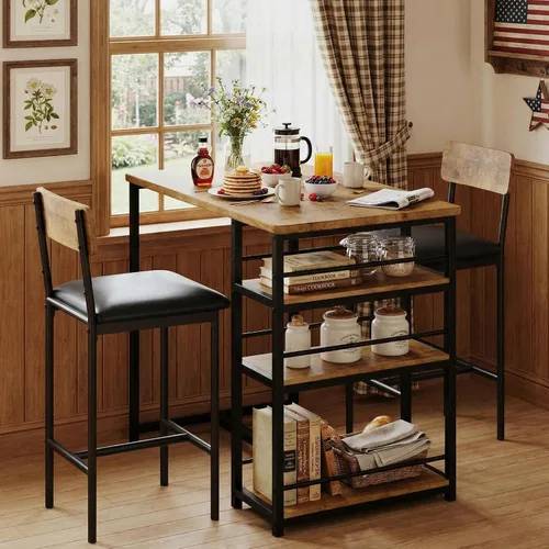Miniatura 12 de GarveeHome Juego de mesa de comedor para 2, mesa de cocina de altura de mostrador con 2 taburetes de bar tapizados, mesa de comedor y sillas