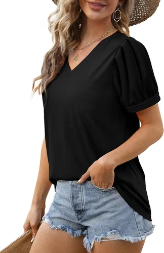 Miniatura 3 de Geifa Camisetas de verano para mujer, manga corta, cuello en V, holgadas, casuales