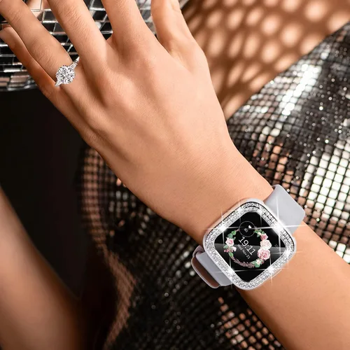 Miniatura 5 de Fullife Paquete de 10 Parachoques de TPU para Fitbit Versa 2, Fundas de Cristal con Diamantes Brillantes HD, Funda Protectora Completa, Resistente a