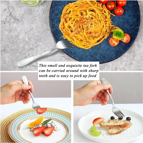 Miniatura 6 de Evanda - Juego de 24 tenedores de postre, 5.62", tenedor de repostería de acero inoxidable, tenedor de aperitivo para fruta, pastel, queso, viajes