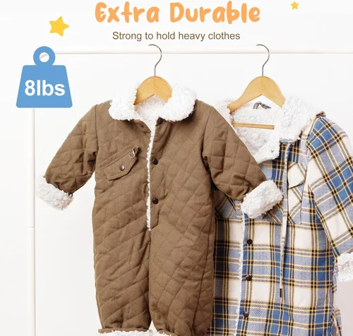 Miniatura 3 de HOUSE DAY Perchas de madera para el armario, paquete de 20 perchas de madera para ropa de bebé, percha de madera resistente con barra antideslizante