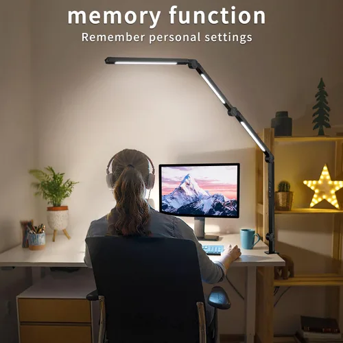 Miniatura 2 de Lámpara de escritorio LED con abrazadera y brazo flexible - 3 fuentes de luz, 4 modos de color y 5 niveles de brillo, luz de mesa para cuidar