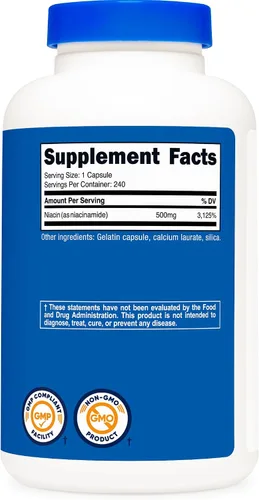Miniatura 4 de Nutricost Niacinamida (vitamina B3) 500 mg, 240 cápsulas, sin OMG, sin gluten, sin enjuague vitamina B3