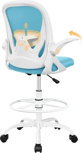 Primy Silla de Dibujo Silla Alta de Oficina con Reposabrazos Abatibles Silla Ejecutiva Ergonómica de Computadora para Escritorio de Pie con Soporte
