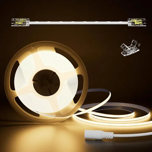 PAUTIX Tira de luz LED COB de 5mm 16.4 pies/5m 2700K Blanco cálido 504 LEDs/m, 5000 lm CRI90+ Súper brillante DC24V Cinta LED flexible para gabinete