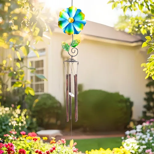 Miniatura 11 de MUMTOP Campanillas de viento para espacio exterior – Campanillas de viento de jardín con molinillo de viento de flores, 33 pulgadas de tono profundo