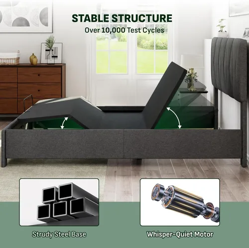 Miniatura 7 de Estructura de cama Queen todo en uno ajustable de Softa con cabecera tapizada y 2 cajones de almacenamiento, cama eléctrica con control remoto