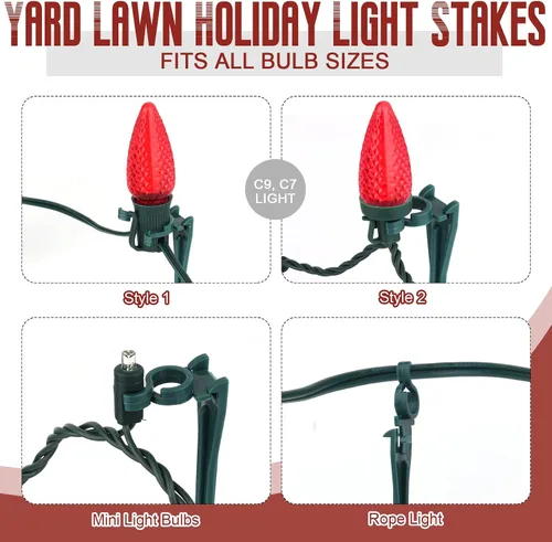 Miniatura 6 de Estacas de Luces Navideñas de 10 Pulgadas Universales para Patio y Césped, Estacas de Luces Navideñas C7 C9, Estacas de Tierra para Soportes de Negro