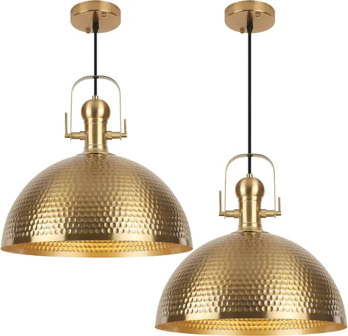 Miniatura 14 de Paquete de 1 lámpara colgante dorada de 16 pulgadas, luz colgante de cúpula grande martillada, luces colgantes industriales de granja para isla