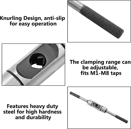 Miniatura 5 de Mango de llave de grifo ajustable para grifos métricos M4-M10, herramienta de mano de roscado, escariador, 225mm/8.8" de longitud