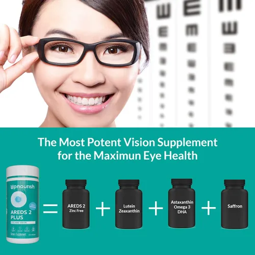 Miniatura 7 de UpNourish AREDS 2 Plus Suplemento vitamínico para ojos, fórmula libre de zinc AREDS 2 con luteína, zeaxantina, azafrán, astaxantina y DHA - 120