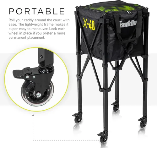 Miniatura 4 de Franklin Sports Tolva de pickleball portátil + bolsa de transporte - (100) cesta de pickleball + cesta de viaje con ruedas - Fácil almacenamiento +