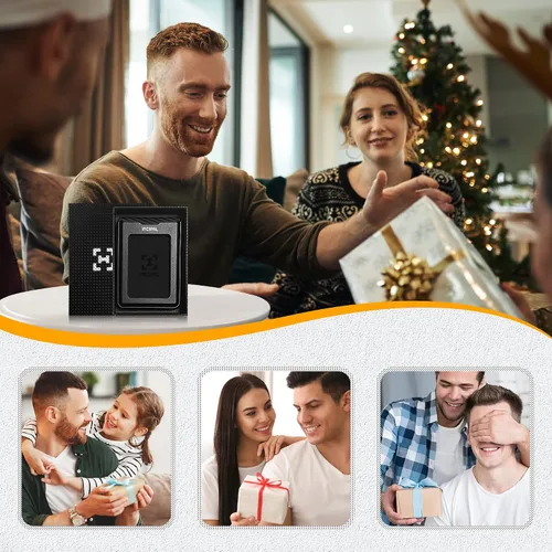 Miniatura 6 de INCIPAL Cartera minimalista de cuero para hombre, soporte de tarjeta de crédito de metal de cuero con clip para dinero, Fibra de carbono, Soporte