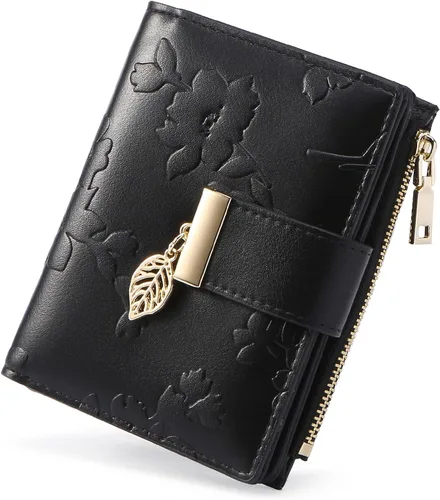 Miniatura 9 de yiijay Billetera pequeña para mujer, con bloqueo RFID, de piel, plegable, tarjetero para tarjetas de crédito para mujeres, cartera compacta