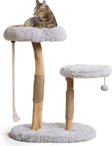 Miniatura 9 de MAU - Moderna torre de árbol para gatos, rama natural, torre para gatos de madera de lujo, árbol rascador para gatos, condominio de gatos, regalo