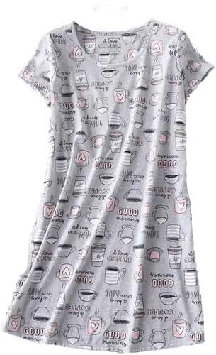 Miniatura 4 de PNAEONG Paquete de 3 camisones de algodón para mujer, ropa de dormir de manga corta, camisa casual con estampado