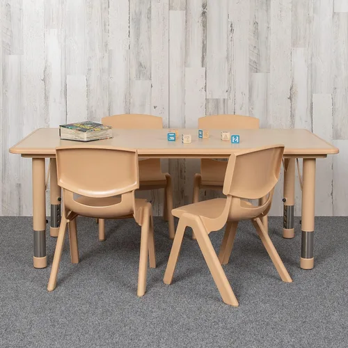 Miniatura 8 de Flash Furniture Emmy - Juego de mesa rectangular de plástico natural ajustable con 4 sillas, 23.625 pulgadas de ancho x 47.25 pulgadas de largo