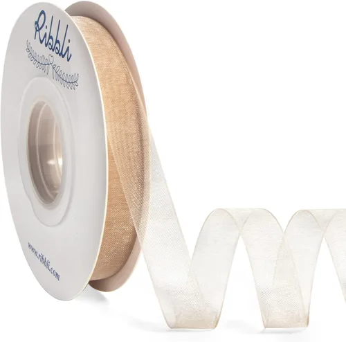 Miniatura 40 de Ribbli - Cinta de organza color oro pálido, 1/2 pulgadas x 50 yardas continuas, cinta transparente dorada para envolver regalos, envolver galletas