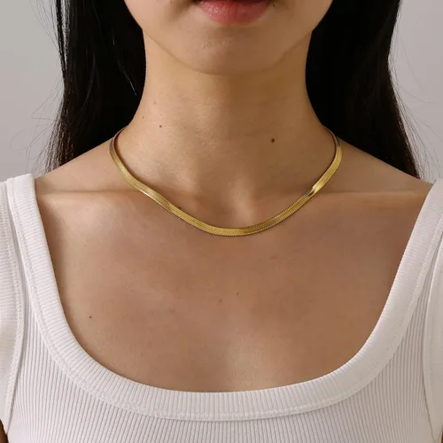 Miniatura 2 de Delicado collar de cadena para mujer, chapado en oro de 18 quilates, gargantilla de disco de moneda, collar simple de cadena trenzada con cuentas