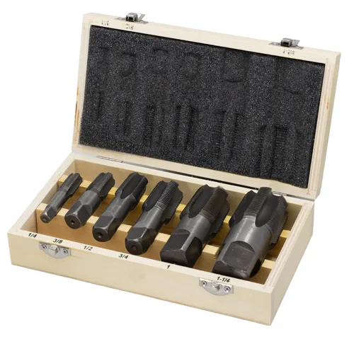 Drill America DWTHS1/4-1-1/4SET - Juego de 6 grifos NPT en caja de madera (1/4 pulgadas, 3/8 pulgadas, 1/2 pulgadas, 3/4 pulgadas, 1 pulgada y 1-1/4