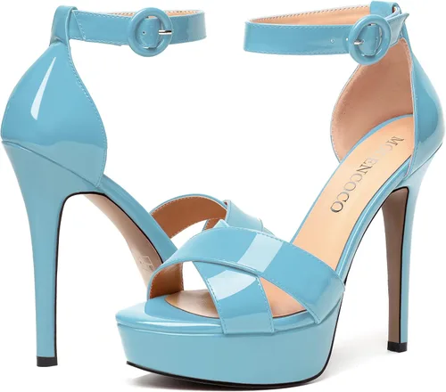 Miniatura 132 de MODENCOCO Sandalias de boda con correa de tobillo sexy para mujer, con plataforma y puntera abierta, tacón de aguja y tacón alto, zapatos de vestir