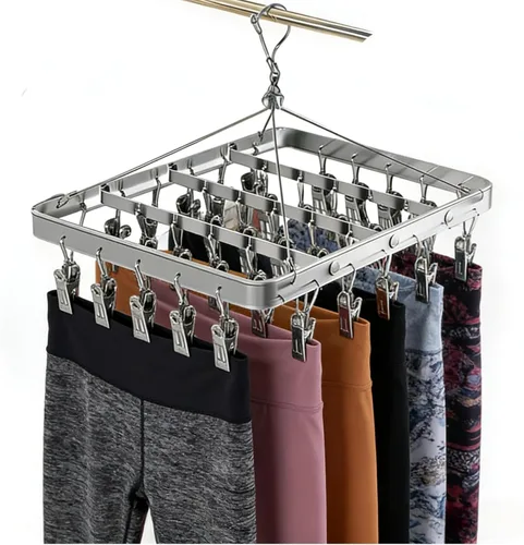 Miniatura 10 de Percha para pantalones de secado de ropa, perchas de metal con 36 clips, resistente al viento, colgador de ropa interior, clip plegable para jeans