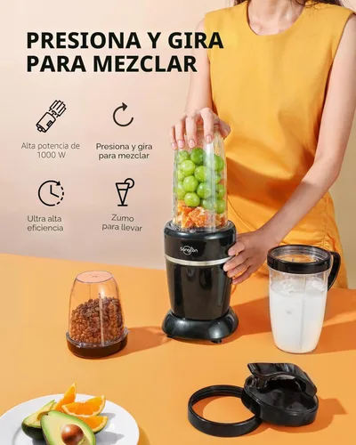 Miniatura 2 de Sangcon Licuadora de batidos de 1000 W para cocina, licuadoras para batidos con (3) tazas (2) cubiertas de boquilla, (1) tapa de almacenamiento (1)