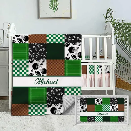 Juego de ropa de cama personalizada para cuna para bebés niños, juego personalizado con nombre, ropa de cama de guardería de fútbol, juegos de 2