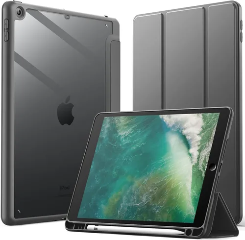 JETech Funda para iPad de 9.7 pulgadas (6ª/5ª generación, 2018/2017) con soporte para lápices, carcasa trasera transparente transparente, soporte