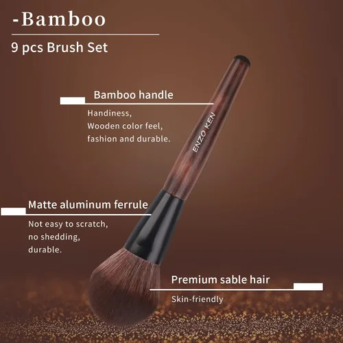 Miniatura 3 de Juego de brochas de maquillaje de bambú profesional, juego de brochas de maquillaje Sable con estuche de Luxury ENZO KEN, juego de brochas