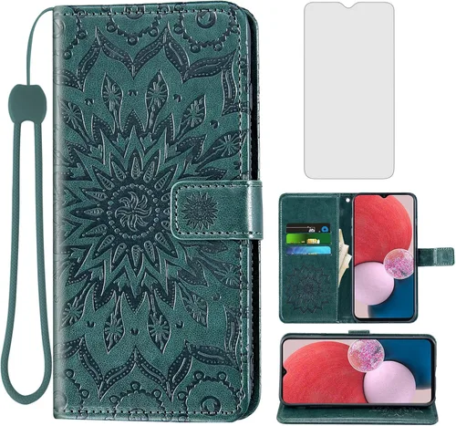 Miniatura 10 de Asuwish Funda de teléfono para Samsung Galaxy A13 LTE 4G con protector de pantalla de vidrio templado y funda delgada de cuero, soporte