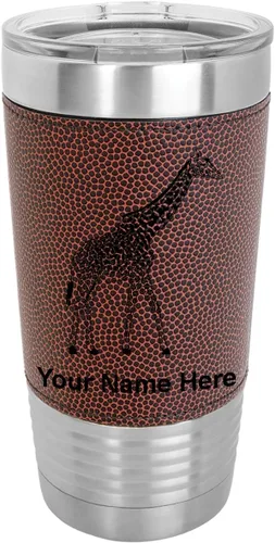 Miniatura 13 de LaserGram Vaso aislado al vacío de 20 onzas, jirafa, grabado personalizado incluido (piel sintética, estilo béisbol)