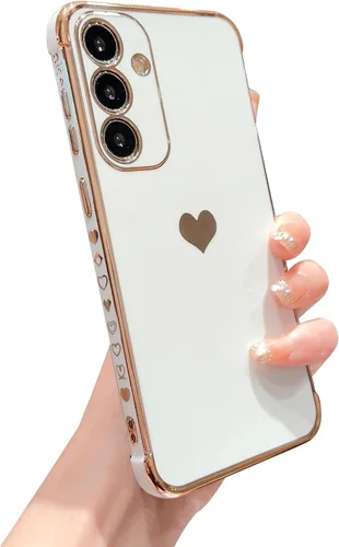 Miniatura 21 de phylla Funda de teléfono compatible con Samsung Galaxy A12 de 6.5 pulgadas, lindo corazón chapado en oro, elegante funda de lujo para mujer