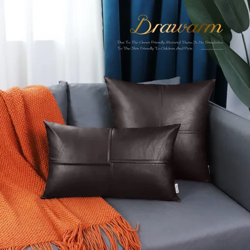 Miniatura 7 de BRAWARM Fundas de almohada de tiro de cuero sintético de 18 x 18 pulgadas, fundas de almohada de cuero marrón foca paquete de 2, almohadas Sello