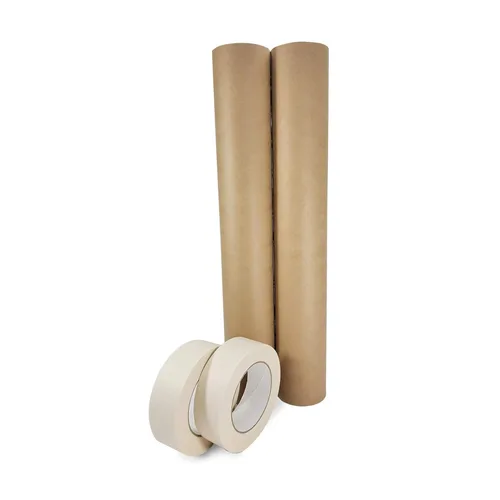 Miniatura 17 de IDL Packaging Juego de papel de enmascaramiento y cinta, papel marrón de 18 pulgadas x 60 yardas (6 rollos) y cinta blanca de 1.41 pulgadas x 60