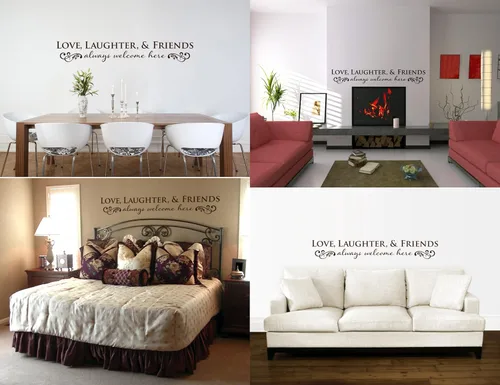 Love Laughter Friends are Always Welcome here Quote Vinyl Wall Decal Sticker Art, Removable Words Home Decor, Beige, 23in x 4in