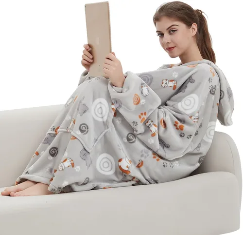 Miniatura 7 de ABENCA Manta con capucha para adultos, sudadera de gran tamaño de franela ligera, cálida y acogedora, talla única. Animal