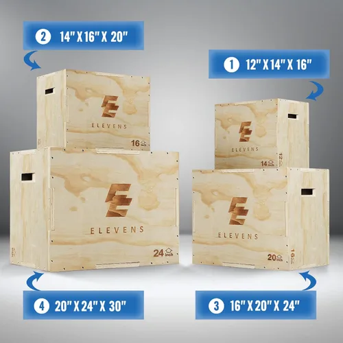 Miniatura 7 de Elevens Caja pliométrica de madera 3 en 1 para saltar, saltar, saltar, estocadas, saltos de caja, sentadillas, escalones, inmersiones