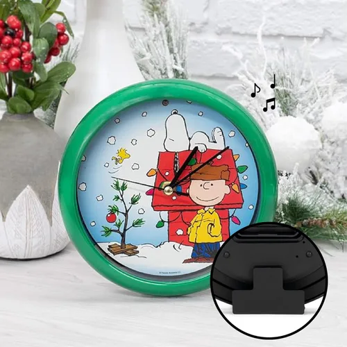 Miniatura 6 de Mark Feldstein, Reloj de sonido con villancicos navideños de Snoopy en diseño de casa de perro, verde, 20,3 cm