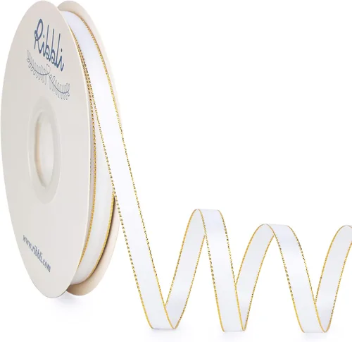 Miniatura 27 de Ribbli - Cinta de satén negro con borde dorado, satén de doble cara de 1/4 pulgada x 50 yardas continuas, cinta negra para manualidades, envoltura