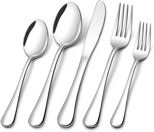 Juego de cubiertos de 60 piezas para 12, juego de cubiertos de acero inoxidable, juego de vajilla Inculde tenedores, cuchillos, cucharas, juego de