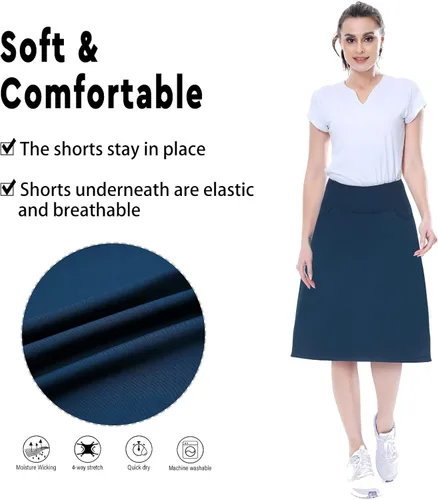 Miniatura 4 de beroy Faldas de falda de longitud media para mujer con 3 bolsillos, faldas modestas para mujer, falda pantalón de 24 pulgadas hasta la rodilla