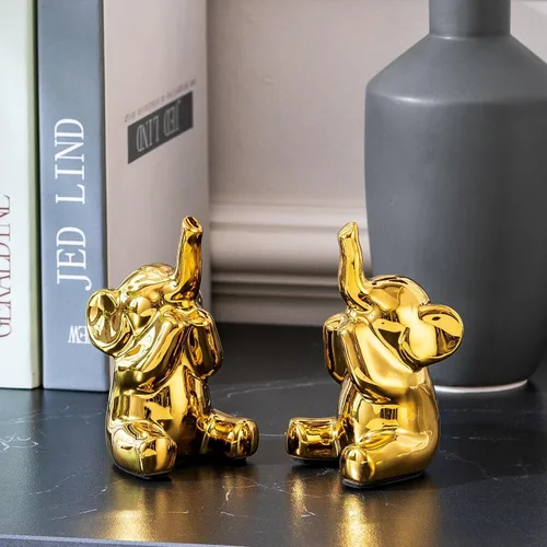 Miniatura 6 de SURE YUESI Pareja amorosa de pequeñas estatuas de elefantes dorados, decoración del hogar de estilo moderno boho, figuritas decorativas para sala