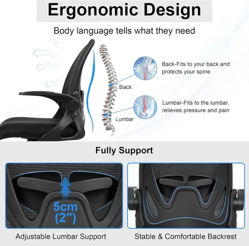 Miniatura 4 de Primy Silla de dibujo alta de oficina con reposabrazos abatibles, silla de escritorio ergonómica ejecutiva para computadora con soporte lumbar