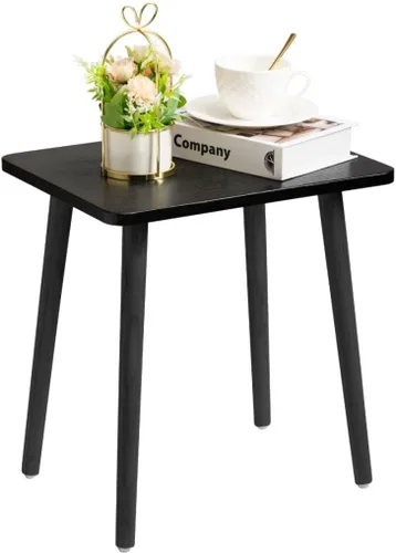 FORAOFUR Mesa auxiliar/de esquina negra, moderna, mesa de acento pequeña de madera minimalista con patas naturales para sala de estar, dormitorio,