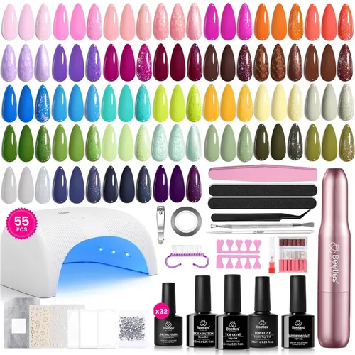 Miniatura 20 de Kit de Esmalte de Uñas en Gel Beetles con Luz UV - Juego de 31 Esmaltes de Uñas en Gel de Color Popular con Base y Capa Superior Mate y Brillante