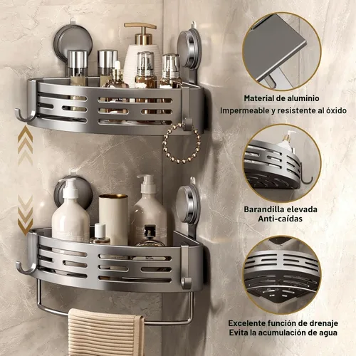 Miniatura 3 de VOLPONE Organizador de Ducha Esquinero con Ventosa Estante de Ducha Esquinero Sin Perforaciones Organizador de Ducha para Baño Estante