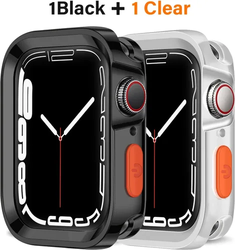Miniatura 7 de Amizee Paquete de 2 fundas resistentes compatibles con Apple Watch Series 9/8/7 de 1.772 pulgadas, SE 3/2/1 Series 6/5/4 de 1.732 pulgadas, TPU