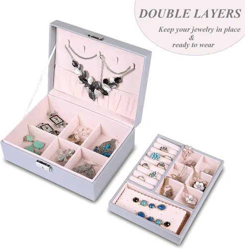 Miniatura 3 de Misaya - Caja organizadora de joyas para mujer, de piel sintética, grande, con candado, para guardar o exhibir aretes, anillos, collares o pulseras